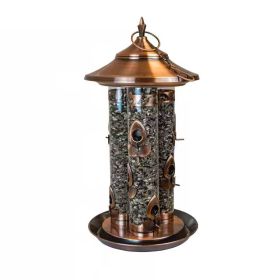24” Copper Bird Feeder with 3 Tubes and 9 Feeding Ports 10 Lbs Seed Capacity