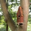 Outdoor Garden Rustic Red Solid Wood and Iron Bird House with Door Knob Perch
