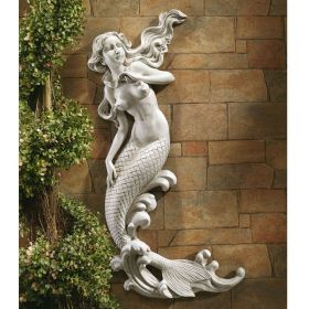Wall-Mount Mermaid Outdoor Statue Decor in Stone Finish 31” H