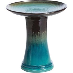 Outdoor Garden Multi-Shade Blue Ceramic Bird Bath - 17” Diam