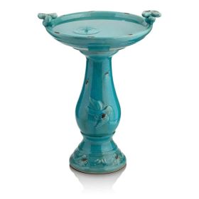 Turquoise Blue Ceramic Birdbath in Antique Finish 16” Diameter