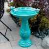 Turquoise Blue Ceramic Birdbath in Antique Finish 16” Diameter