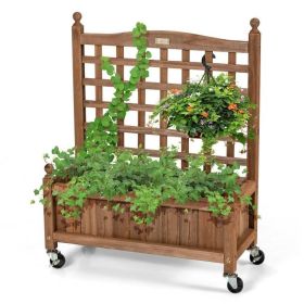 Fir Wood Outdoor Planter Box with Trellis on Wheels 25”W x 32.5”H
