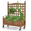Fir Wood Outdoor Planter Box with Trellis on Wheels 25”W x 32.5”H