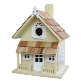 Pale Yellow Victorian Cottage Birdhouse with Pine Shingled Roof for Mounting 1.25” Opening