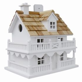 White Cottage Victorian Style Wood Birdhouse with Unpainted Nest Interior 1.25” Opening House