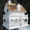 White Cottage Victorian Style Wood Birdhouse with Unpainted Nest Interior 1.25” Opening House