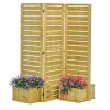 3 Panel Fir Wood Outdoor Privacy Screen with 4 Garden Planters