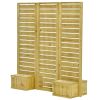 3 Panel Fir Wood Outdoor Privacy Screen with 4 Garden Planters