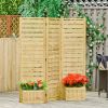 3 Panel Fir Wood Outdoor Privacy Screen with 4 Garden Planters