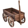 Outdoor Wood Wagon Elevated Planter Box on Wooden Wheels