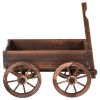 Outdoor Wood Wagon Elevated Planter Box on Wooden Wheels