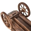 Outdoor Wood Wagon Elevated Planter Box on Wooden Wheels