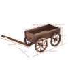 Outdoor Wood Wagon Elevated Planter Box on Wooden Wheels
