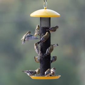 Metal Mesh Tube Hanging Bird Feeder with Yellow Top and Perch 1.5 lbs Capacity