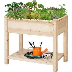 Solid Wood Elevated Planter Box with Bottom Shelf 34x18x30"