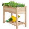 Solid Wood Elevated Planter Box with Bottom Shelf 34x18x30"
