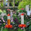 Hanging Hummingbird Bird Feeder with 4 Red and Yellow Feeder Ports and Circular Perching Rail 7 OZ