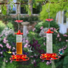 Hanging Hummingbird Bird Feeder with 4 Red and Yellow Feeder Ports and Circular Perching Rail 7 OZ