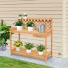 Gardening Bench w/ Lattice Back and Shelf with Drawer 44 x 45”