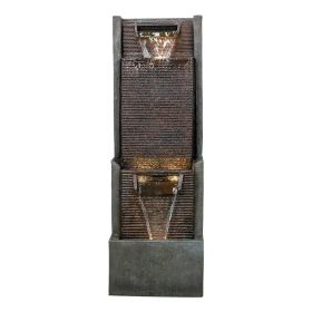 LED 2-Tier Modern Waterfalls Indoor/Outdoor Fountain Decor 39”