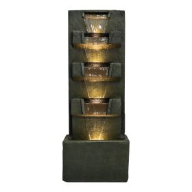 LED 4-Tier Modern Concrete Water Fountain Garden Decor 39”