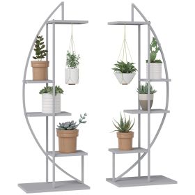 Pair of Half Moon 5 Tier Metal Plant Stand with Hangers 61" H