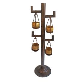 Plant Stand Tree with 4 Hanging Antique Bronze Pots 14x14x52”