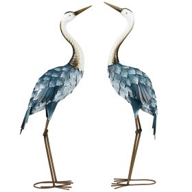 Standing Crane Garden Statues Metal Yard Decor Set of 2 29” H