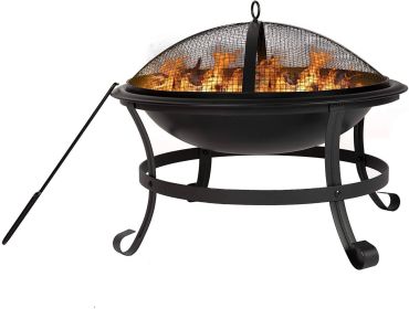 Outdoor Wood Burning Fire Pit Grill Spark Screen and Poker 22”