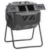 Black Octagonal Garden Compost Bin with Dual Chambers and Lids 42.3 Gallon