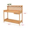 Gardening Bench w/ Lattice Back and Shelf with Drawer 44 x 45”