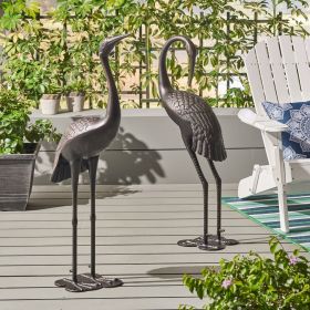 Standing Bronze Twin Cranes Bird Yard Statues Aluminum 46" H