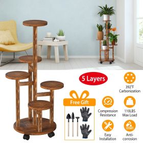 Wooden 5 Tier Garden Plant Stand with Detachable Wheels 32”H