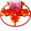Hanging Hummingbird Bird Feeder with 4 Red and Yellow Feeder Ports and Circular Perching Rail 7 OZ