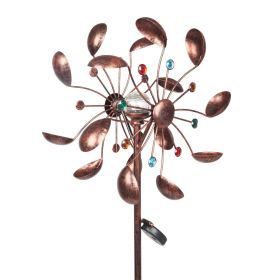 Dual Direction Kinetic Wind Spinner with Solar Powered LED Lighting Decorative Lawn Ornament.