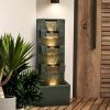 LED 4-Tier Modern Concrete Water Fountain Garden Decor 39”