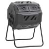 Black Octagonal Garden Compost Bin with Dual Chambers and Lids 42.3 Gallon