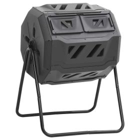 Black Octagonal Garden Compost Bin with Dual Chambers and Lids 42.3 Gallon