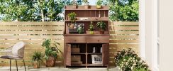 Fir Potting Bench Workstation with Drawers and Cabinet 47 x 65”