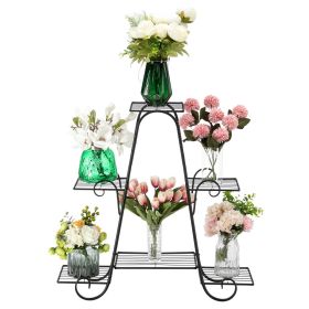 A-Frame 4 Tier, 6 Shelf Black Metal Plant Stand 27” x 9” x 30”