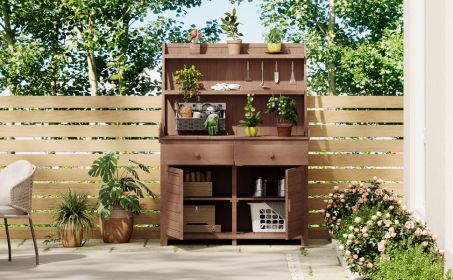 Fir Potting Bench Workstation with Drawers and Cabinet 47 x 65”