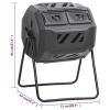 Black Octagonal Garden Compost Bin with Dual Chambers and Lids 42.3 Gallon