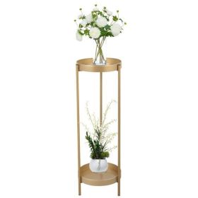 Modern Gilded 2 Tier Plant Stand w/ 2 Round Trays 10”Dx35”H