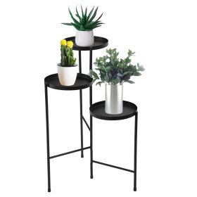 Indoor/Outdoor 3 Tier Foldable Metal Plant Stand w/ Trays 30”H
