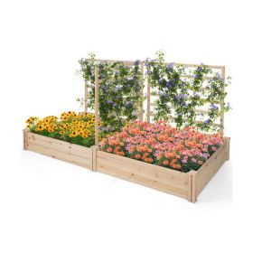 Fir Wood Raised Garden Bed with 2 Planter Beds and 3 Trellises