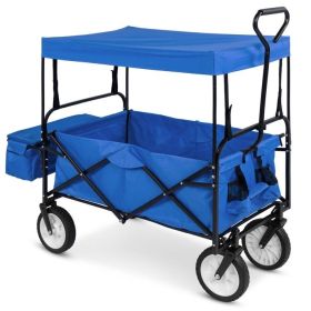 Collapsible Utility Wagon Cart Indoor/Outdoor with Canopy - Blue or Red (Color: Blue)