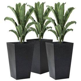 Set of 3 Faux Rattan In/Outdoor Planters in 3 Colors 14"Wx24"H (Color: Black)