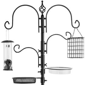 Complete Metal Bird Feeder Station with 4 Feed Options - Comes in Black or Bronze Finish 89” Tall. (Color: Black)