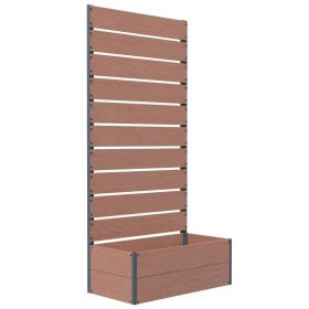 Modern Outdoor Planter with Slatted Trellis in 3 Finishes 28"x59" (Finish: Brown)